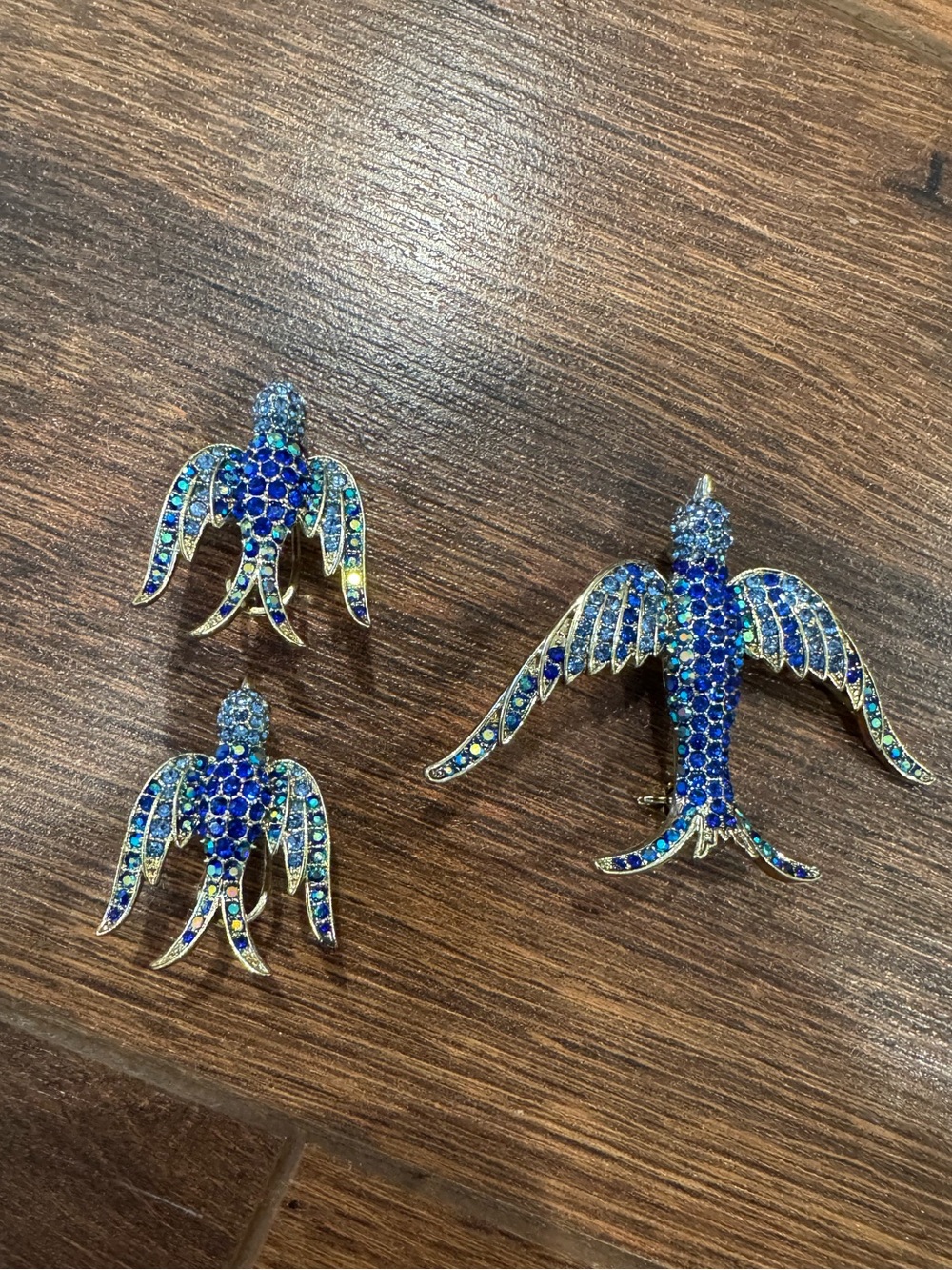 Heidi Daus Blue Crystal Bird Brooch and Necklace Set